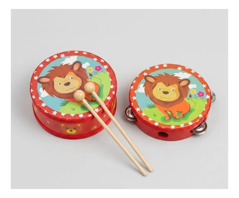 SET DE PERCUSION INFANTIL LEON CIRCO CON TAMBOR Y PANDERO - 1