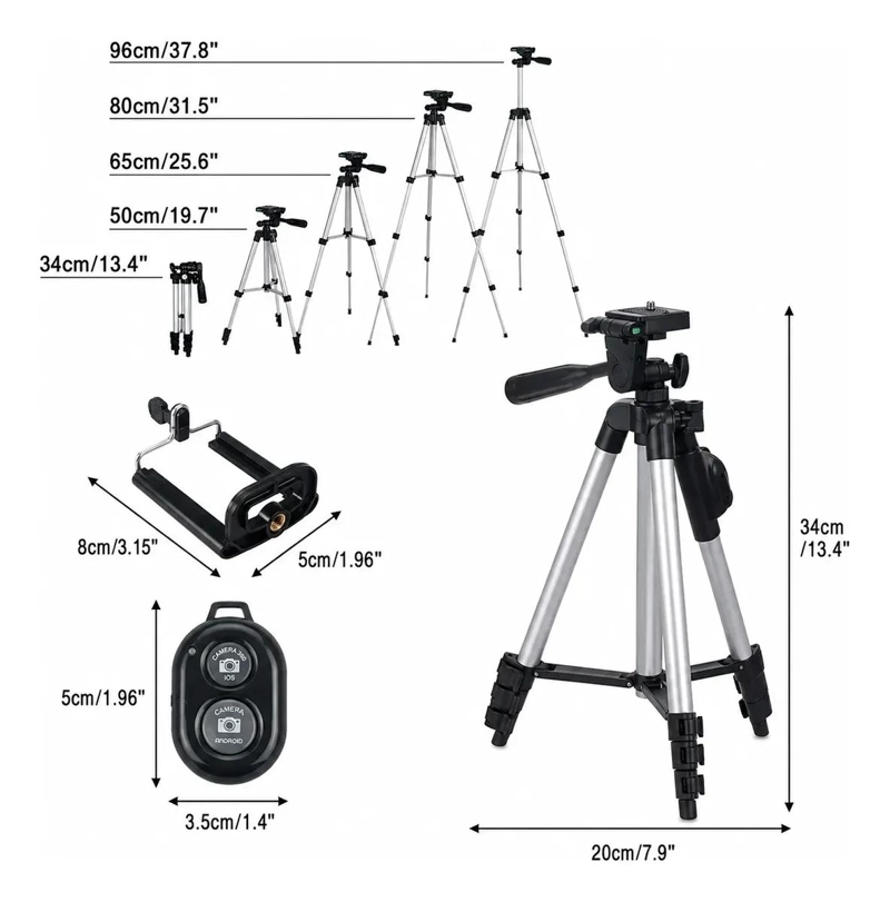 TRIPODE AJUSTABLE PARA CELULAR Y CAMARA DE 96 CM - 2