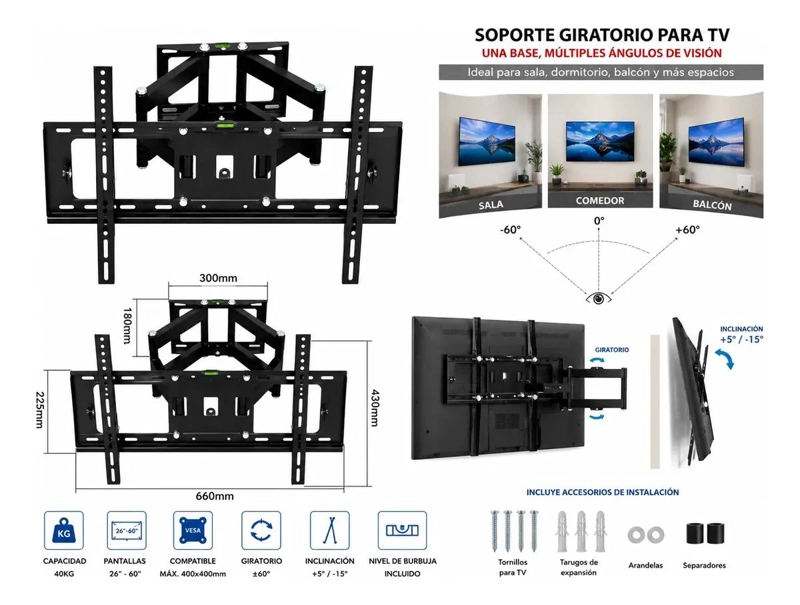 SOPORTE PARED ARTICULADO PARA TELEVISORES DE 40 A 80 PULGADAS - 1