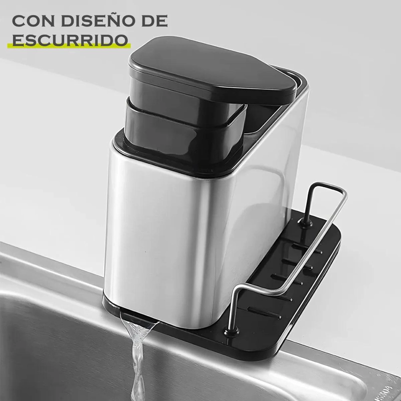 DISPENSADOR DE JABON LIQUIDO CON SOPORTE PARA ESPONJA DE ACERO INOXIDABLE - 5