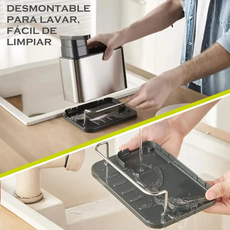 DISPENSADOR DE JABON LIQUIDO CON SOPORTE PARA ESPONJA DE ACERO INOXIDABLE - 6