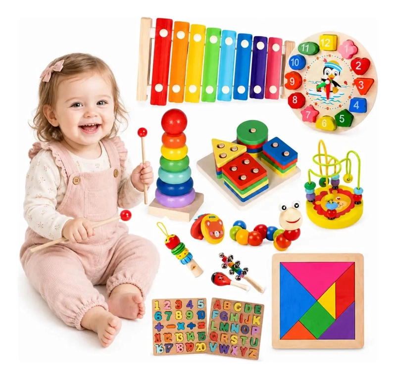 SET DE 13 JUGUETES DIDACTICOS DE MADERA PARA BEBE S - 1