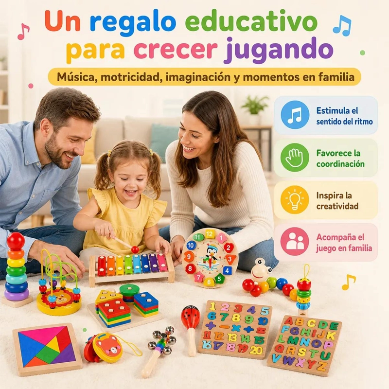 SET DE 13 JUGUETES DIDACTICOS DE MADERA PARA BEBE S - 8