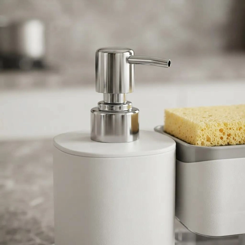 DISPENSADOR DE JABON 2 EN 1 CON PORTA ESPONJA BLANCO - 3