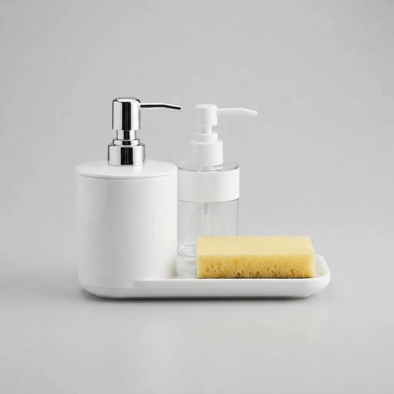 DISPENSADOR DE JABON 2 EN 1 CON PORTA ESPONJA BLANCO - 4