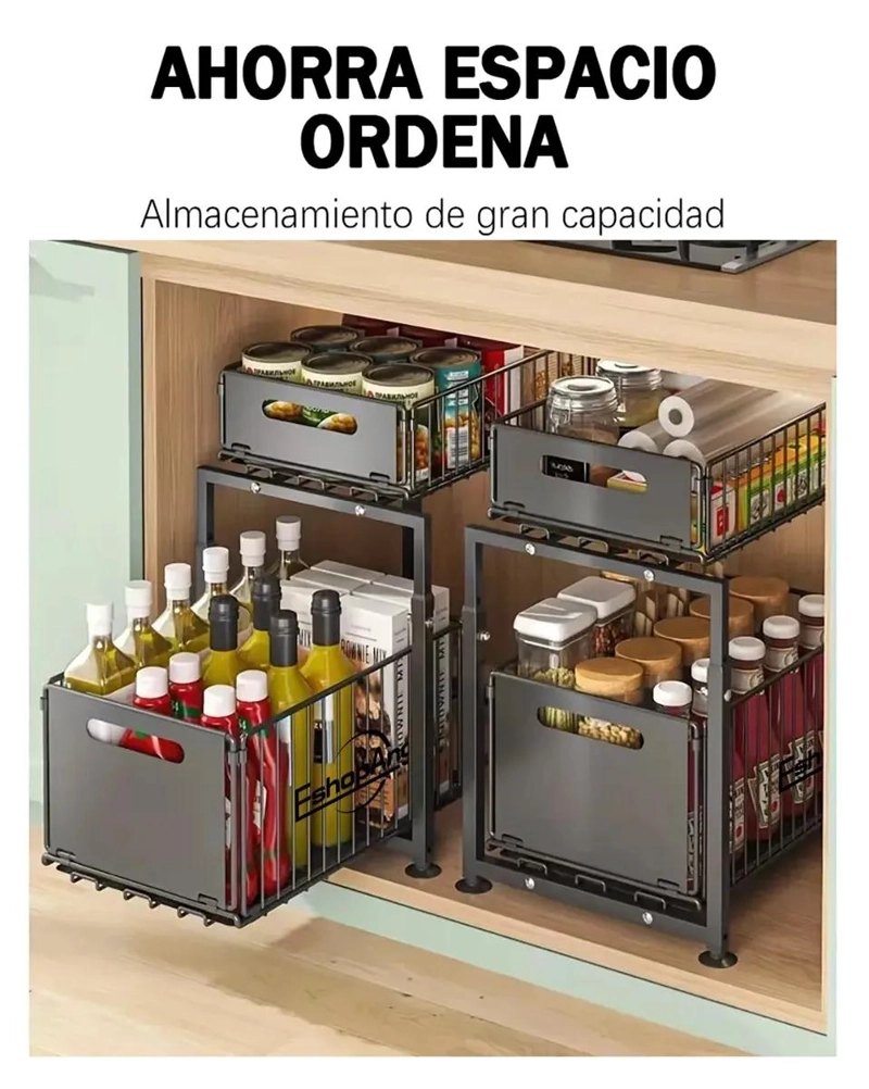 ESTANTE ORGANIZADOR DESLIZANTE DE 2 NIVELES PARA COCINA Y BAÑO - 5
