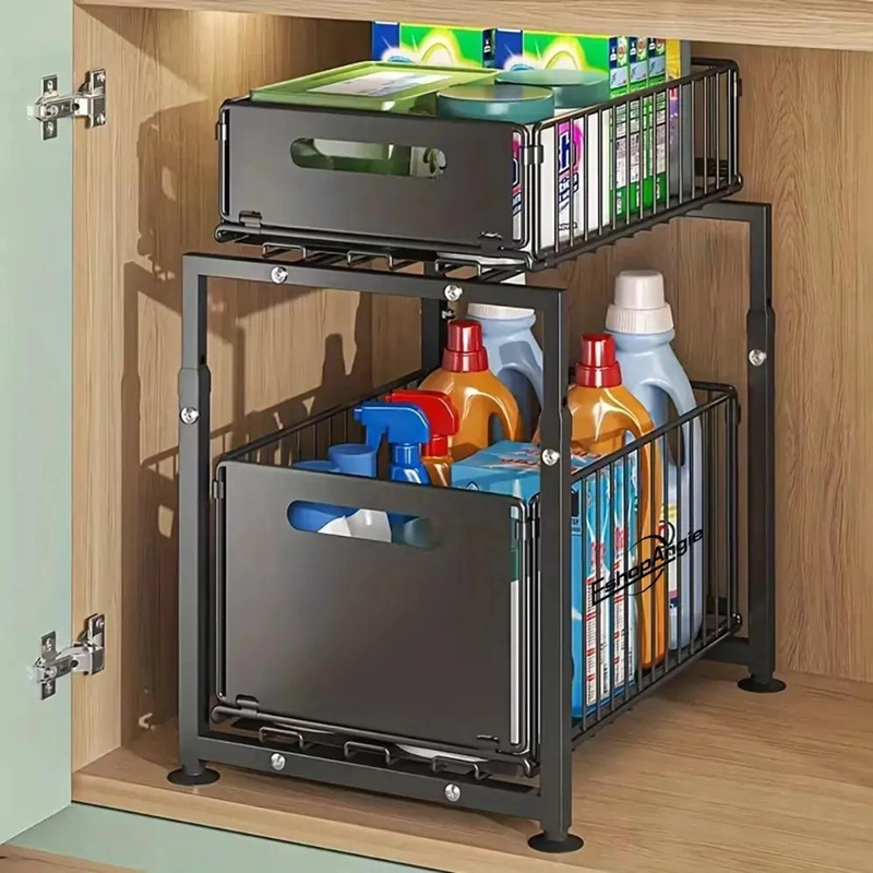 ESTANTE ORGANIZADOR DESLIZANTE DE 2 NIVELES PARA COCINA Y BAÑO - 8