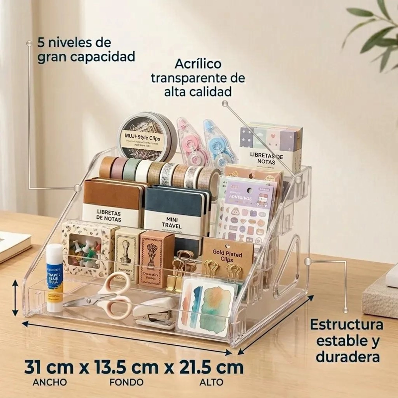 ORGANIZADOR ACRILICO DE PAPELERIA CON 5 NIVELES - 2