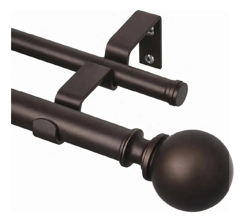 BARRA CORTINA DOBLE EXTENSIBLE DE METAL CON SOPORTES DE PARED - 1
