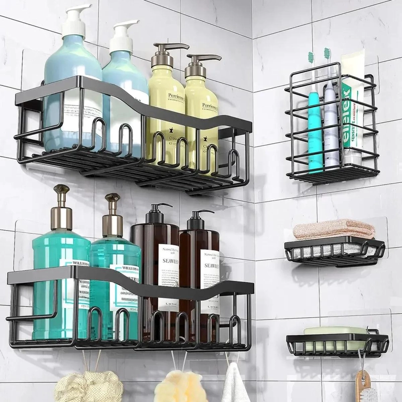 SET DE 5 ESTANTES ORGANIZADORES PARA BAÑO Y COCINA CON ADHESIVOS - 1