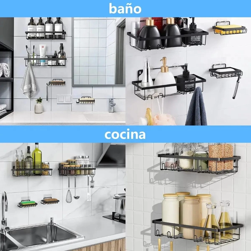 SET DE 5 ESTANTES ORGANIZADORES PARA BAÑO Y COCINA CON ADHESIVOS - 6