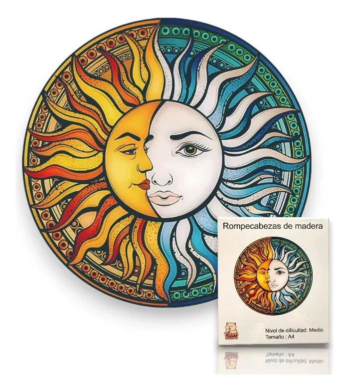 ROMPECABEZAS DE MADERA REDONDO SOL Y LUNA DISEÑO UNICO - 1