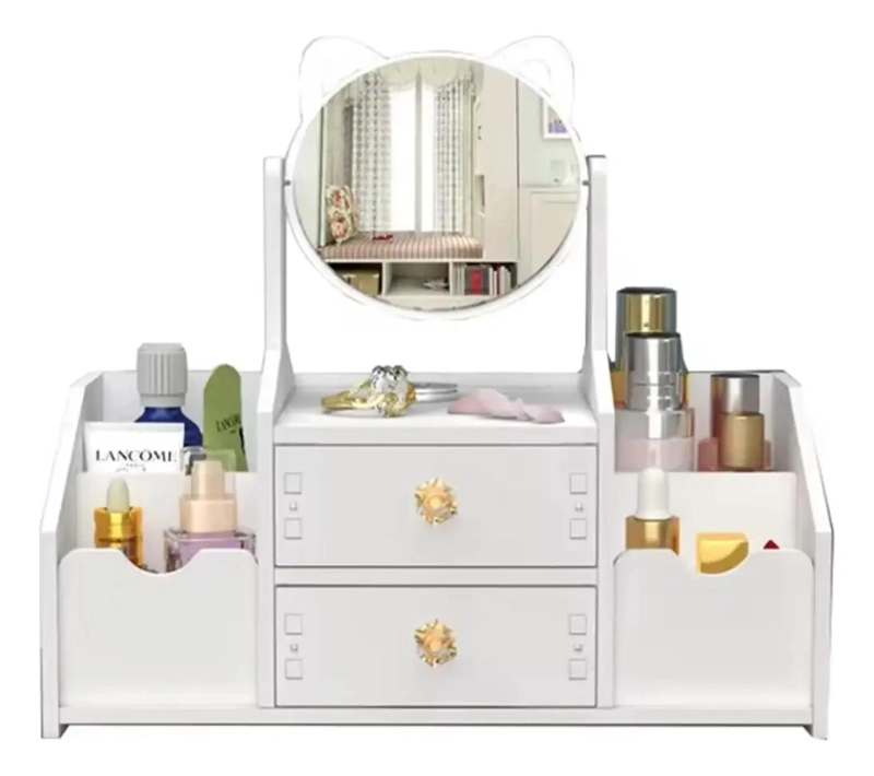 TOCADOR ORGANIZADOR DE MAQUILLAJE CON ESPEJO BLANCO - 2