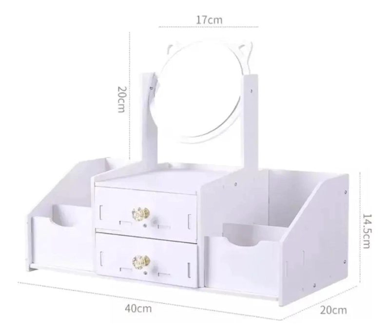 TOCADOR ORGANIZADOR DE MAQUILLAJE CON ESPEJO BLANCO - 4