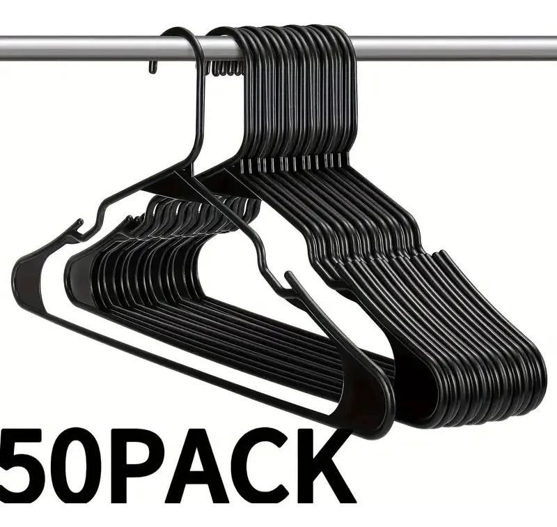 PACK DE 50 COLGADORES DE PLASTICO PARA ROPA EN COLOR NEGRO - 1