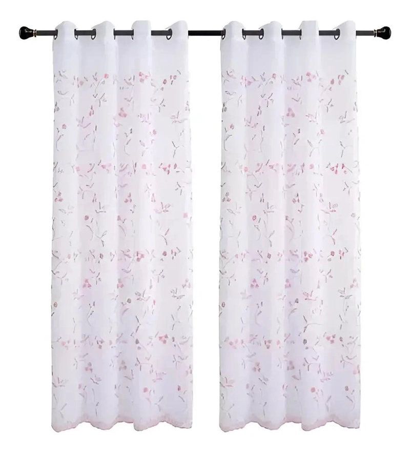 CORTINAS SEMITRANSPARENTES DE LINO BORDADO 140X220 CM COLOR PALO ROSA - 1