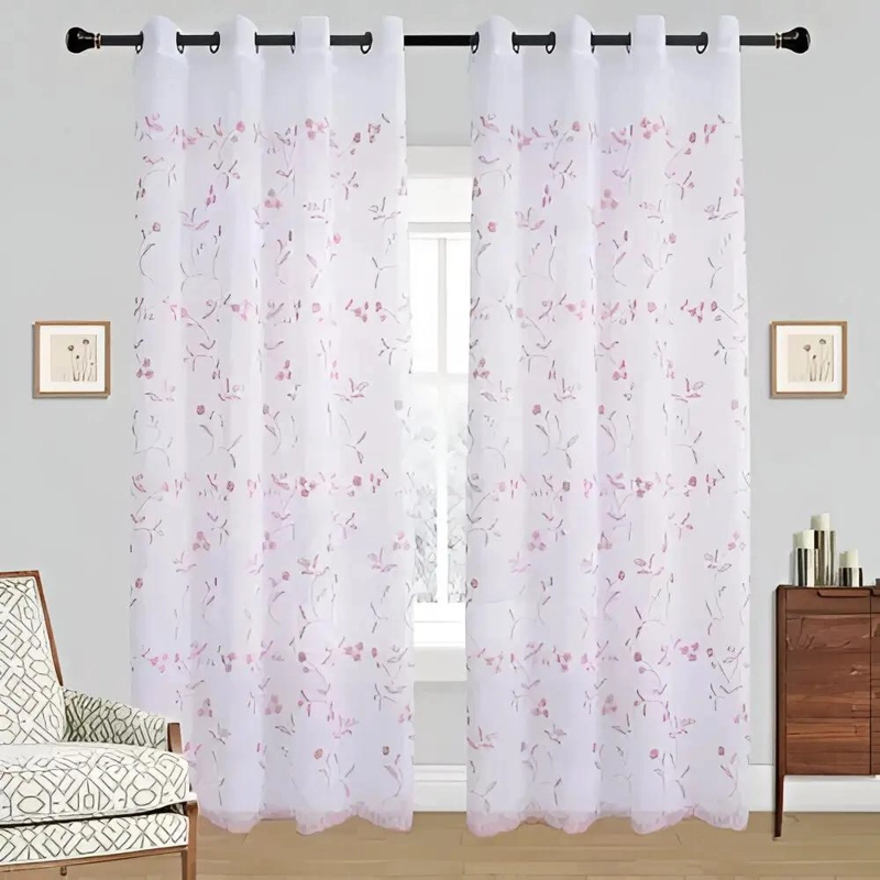 CORTINAS SEMITRANSPARENTES DE LINO BORDADO 140X220 CM COLOR PALO ROSA - 5