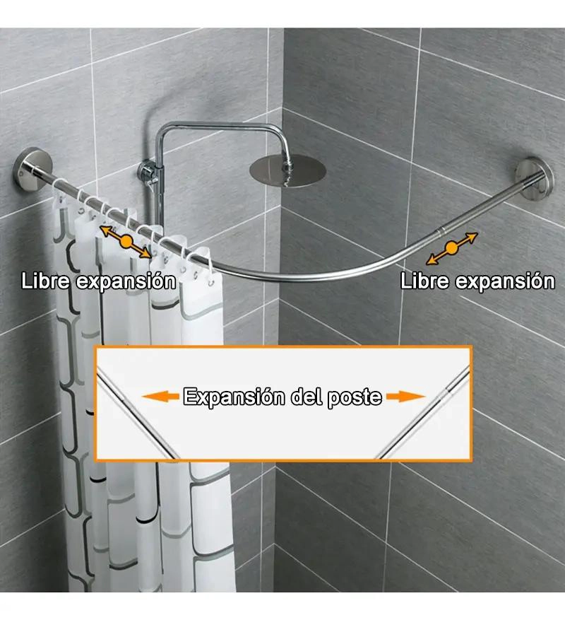 BARRA DE CORTINA DE DUCHA AJUSTABLE 80-120 CM DE ACERO INOXIDABLE - 7