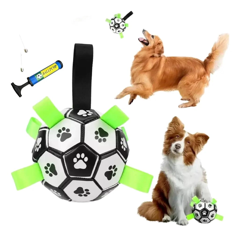 BALON DE FUTBOL INTERACTIVO PARA PERROS CON ASA Y CUERDA - 1