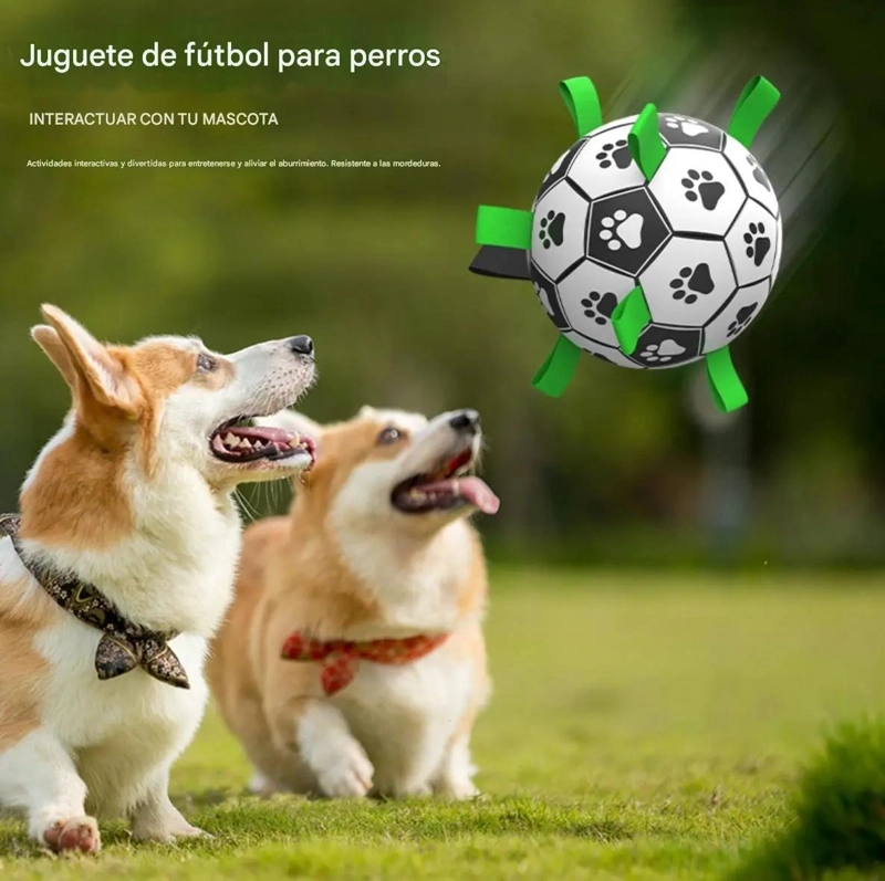 BALON DE FUTBOL INTERACTIVO PARA PERROS CON ASA Y CUERDA - 4