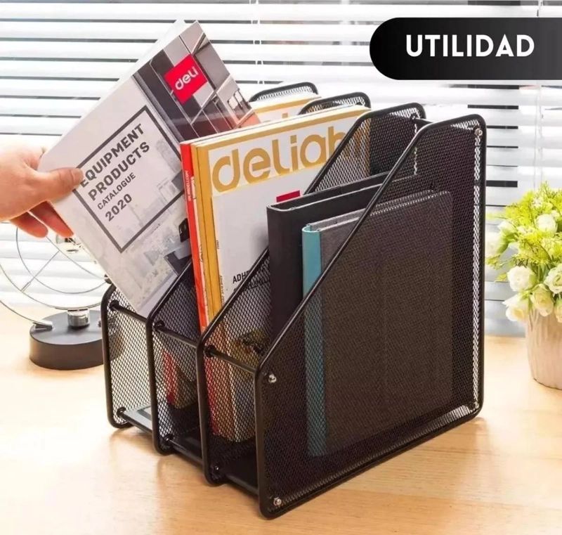 ORGANIZADOR VERTICAL DE ESCRITORIO CON 3 COMPARTIMENTOS METALICOS - 3