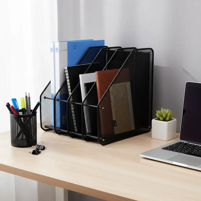 ORGANIZADOR VERTICAL DE ESCRITORIO CON 3 COMPARTIMENTOS METALICOS - 6