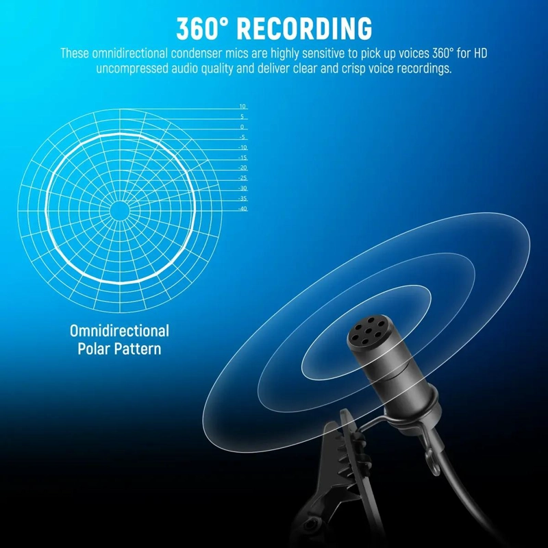 MICROFONO LAVALIER INALAMBRICO PARA GRABACION DE VOZ HD - 2