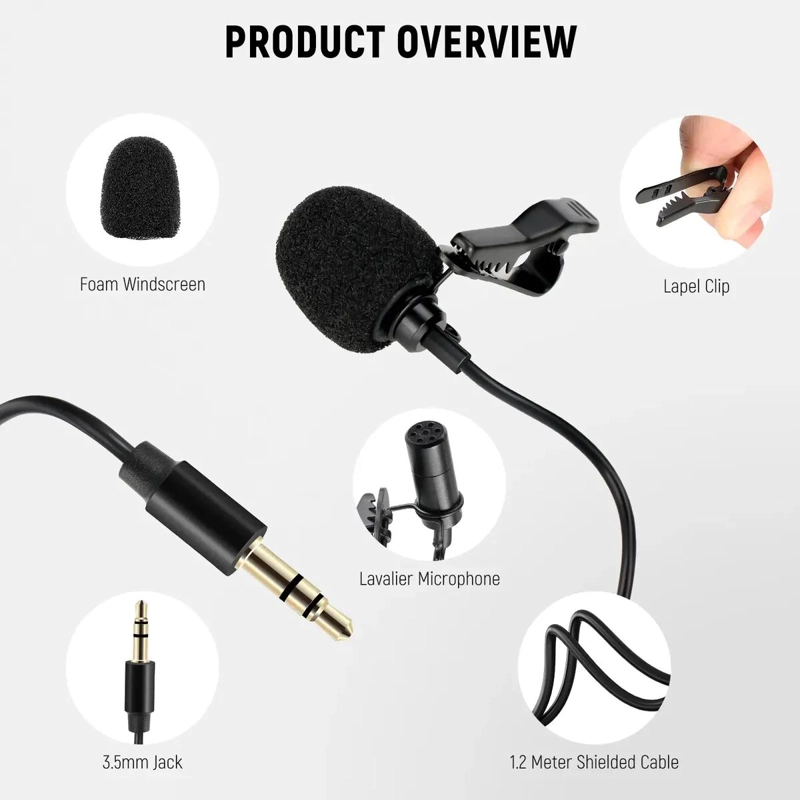 MICROFONO LAVALIER INALAMBRICO PARA GRABACION DE VOZ HD - 7