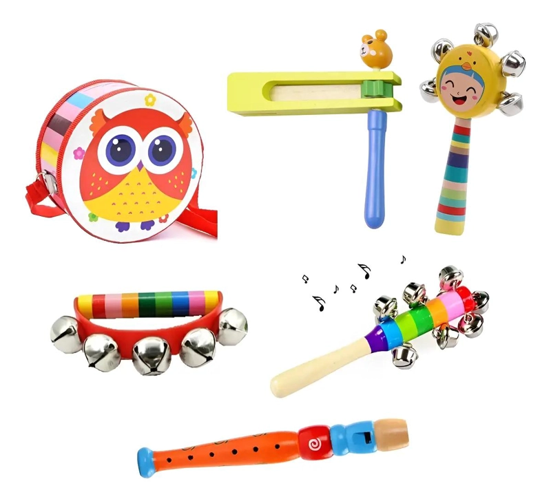 PACK DE 6 JUGUETES MUSICALES DE MADERA PARA NIÑOS - 1