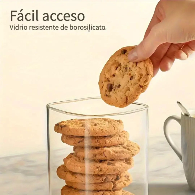 4 FRASCOS CUADRADOS DE VIDRIO CON TAPA DE BAMBU DE 750 ML - 3