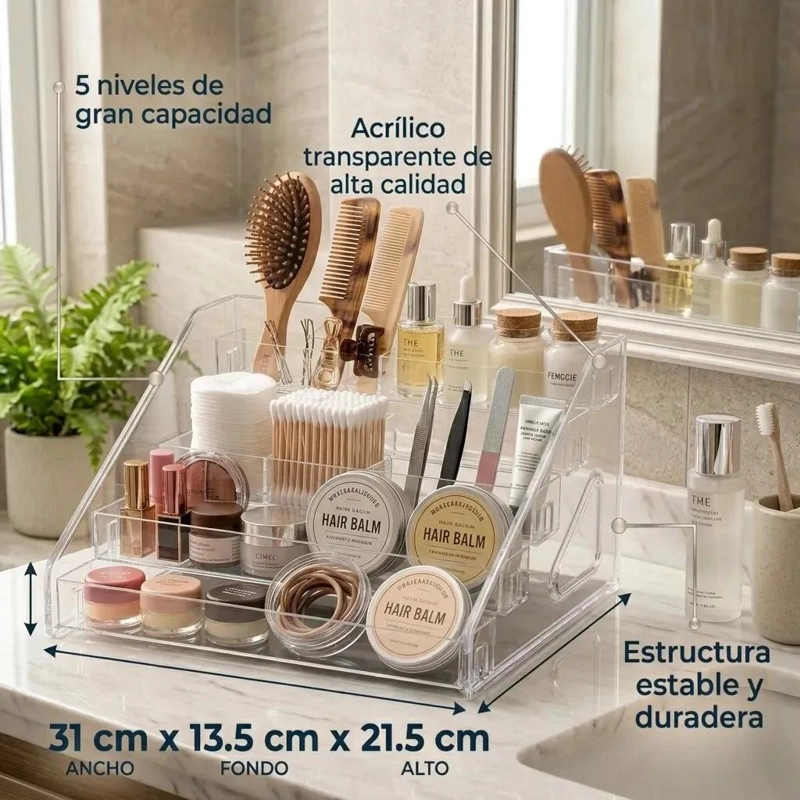 ORGANIZADOR ACRILICO DE BAÑO PARA ACCESORIOS CON 5 NIVELES - 4