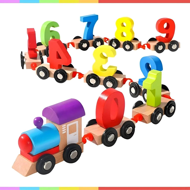 TREN DIDACTICO DE MADERA MULTICOLOR PARA APRENDER NUMEROS - 1