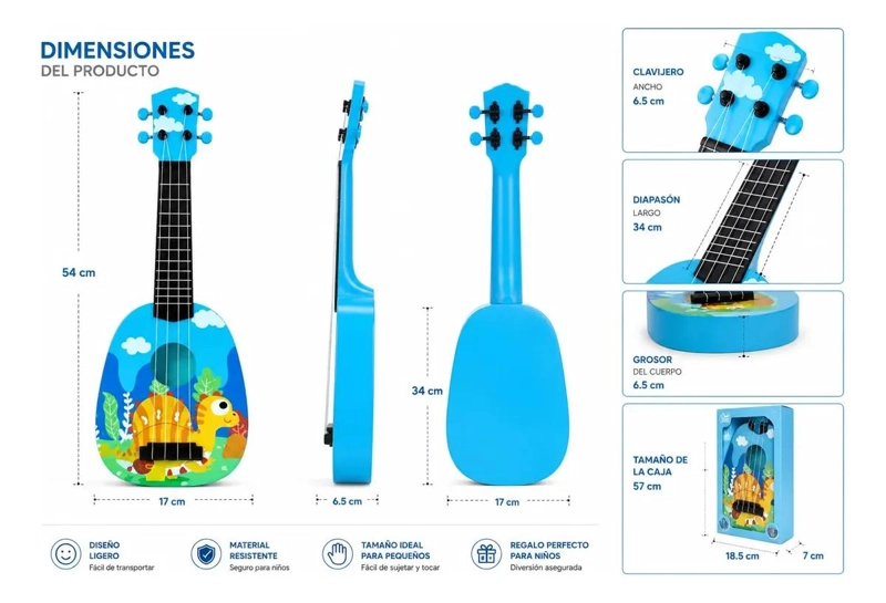 GUITARRA INFANTIL DINOSAURIO CREATIVA PARA NIÑOS - 4