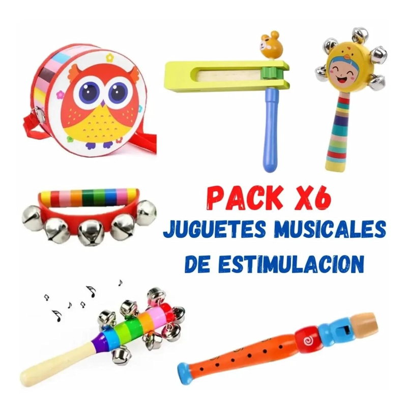 PACK DE 6 JUGUETES MUSICALES DE MADERA PARA NIÑOS - 2