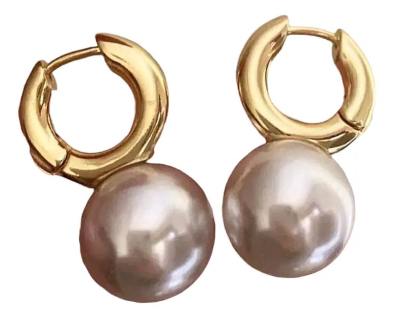 AROS DE ARGOLLA CON PERLA GRANDE EN BAÑO DE ORO 18K - 1