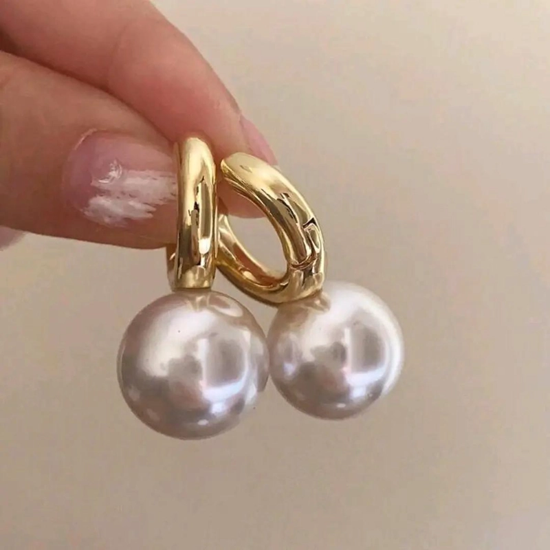 AROS DE ARGOLLA CON PERLA GRANDE EN BAÑO DE ORO 18K - 2