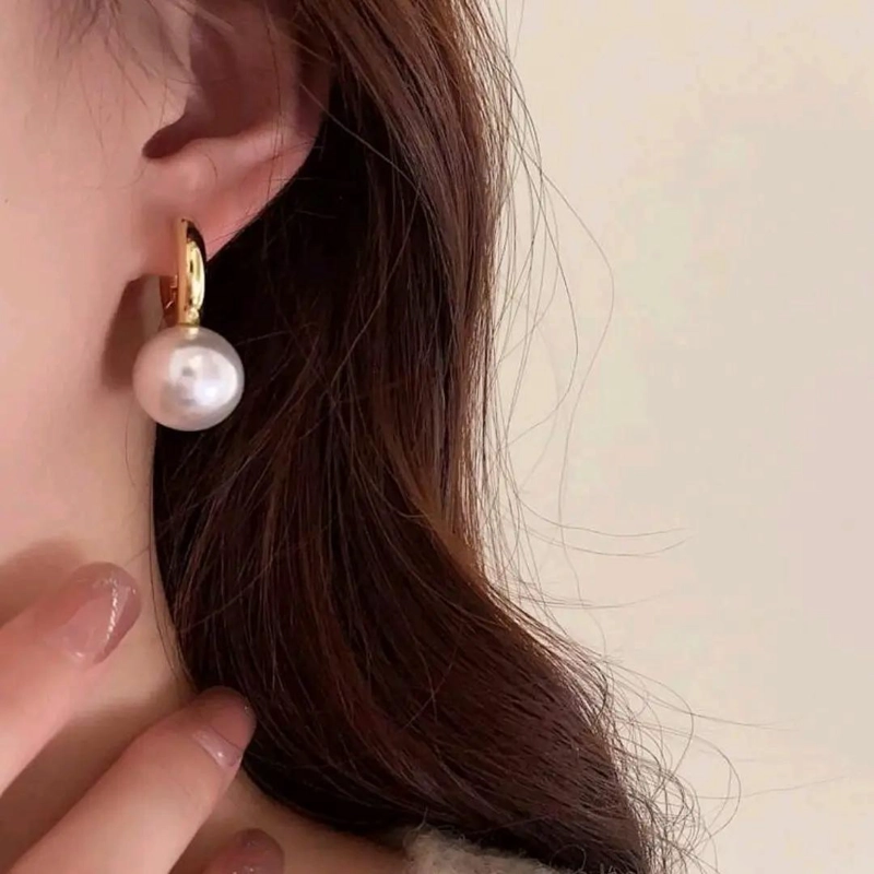 AROS DE ARGOLLA CON PERLA GRANDE EN BAÑO DE ORO 18K - 3
