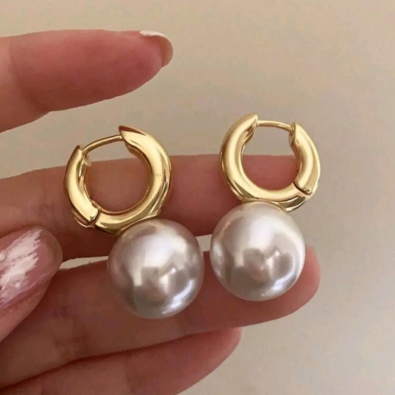 AROS DE ARGOLLA CON PERLA GRANDE EN BAÑO DE ORO 18K - 5
