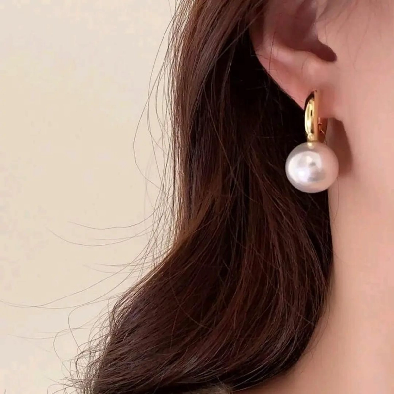 AROS DE ARGOLLA CON PERLA GRANDE EN BAÑO DE ORO 18K - 6