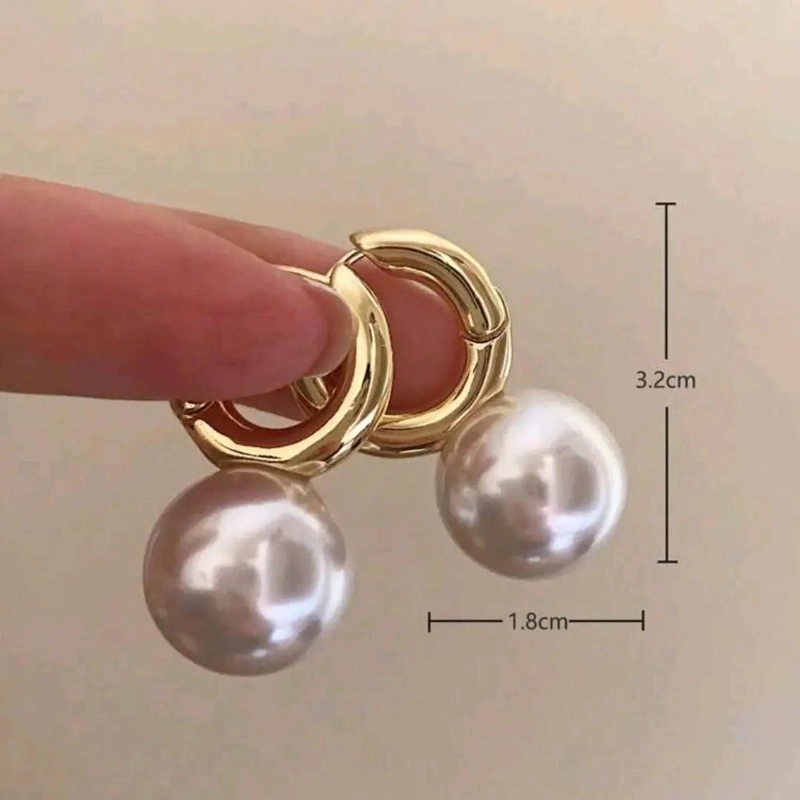 AROS DE ARGOLLA CON PERLA GRANDE EN BAÑO DE ORO 18K - 7