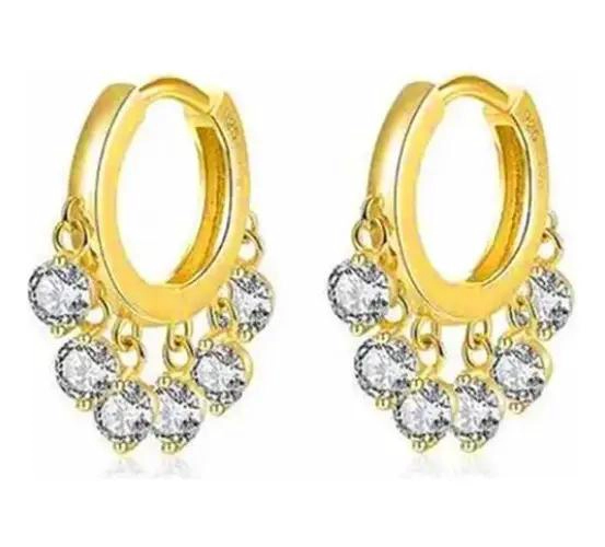 AROS ARGOLLA PARA DAMA CON CIRCONES COLGANTES Y BAÑO DE ORO - 1