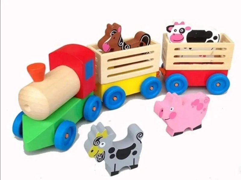 TREN DE MADERA DIDACTICO CON ANIMALES PARA ARRASTRE - 2