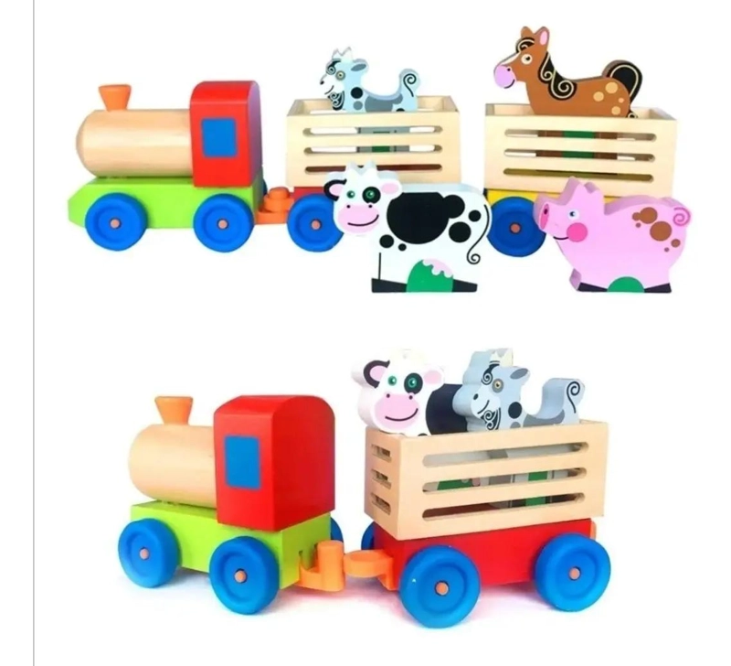TREN DE MADERA DIDACTICO CON ANIMALES PARA ARRASTRE - 3