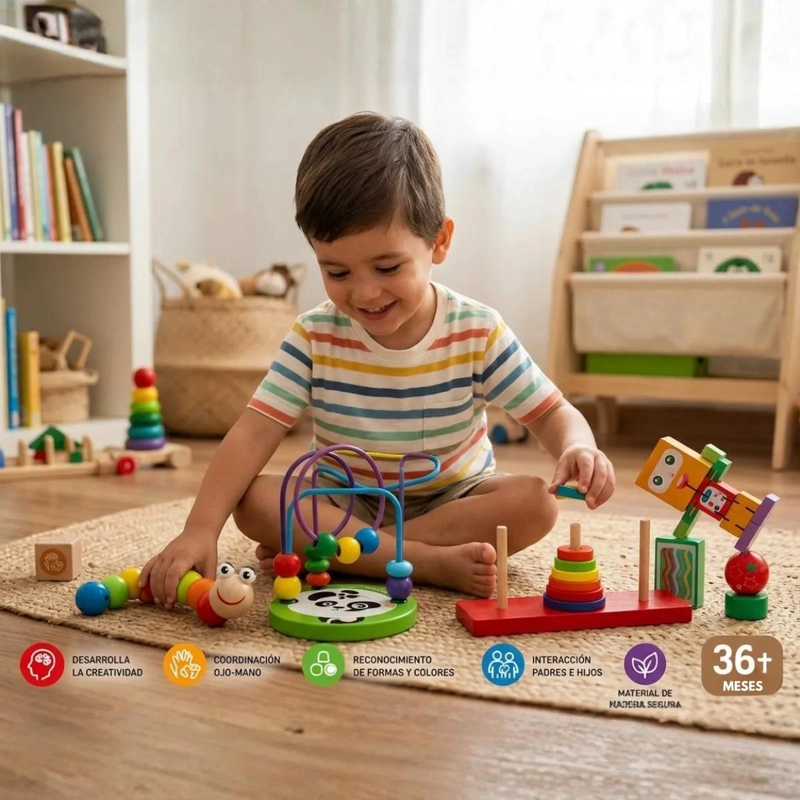 SET DE 4 JUGUETES DIDACTICOS DE MADERA PARA APRENDER JUGANDO - 7
