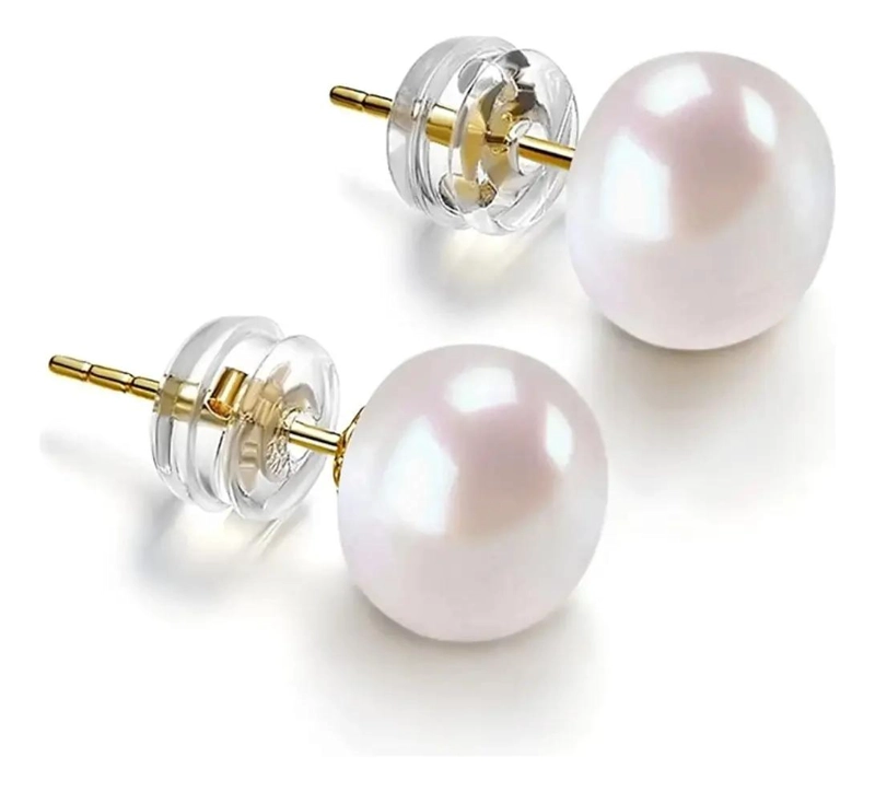 AROS DE PERLA BLANCA CON PASADOR DORADO DE PLATA 925 - 1
