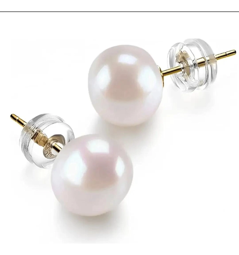 AROS DE PERLA BLANCA CON PASADOR DORADO DE PLATA 925 - 2