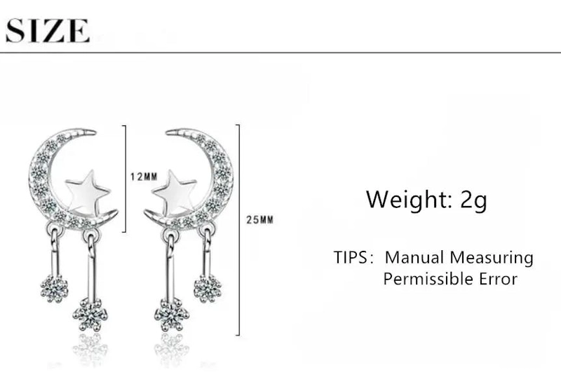AROS ELEGANTES EN FORMA DE LUNA Y ESTRELLAS BAÑADOS EN PLATA - 4