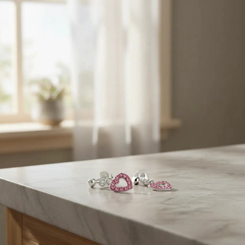 PENDIENTES DE PLATA CON COLGANTE DE CORAZON Y CRISTAL BRILLANTE - 1