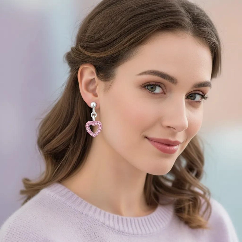 PENDIENTES DE PLATA CON COLGANTE DE CORAZON Y CRISTAL BRILLANTE - 3