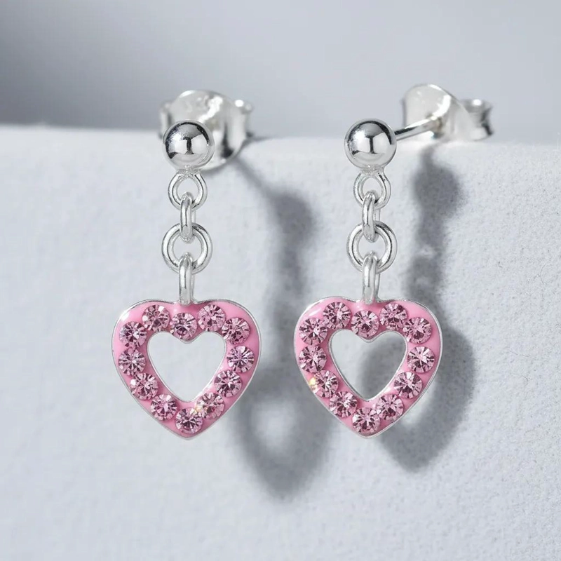 PENDIENTES DE PLATA CON COLGANTE DE CORAZON Y CRISTAL BRILLANTE - 4